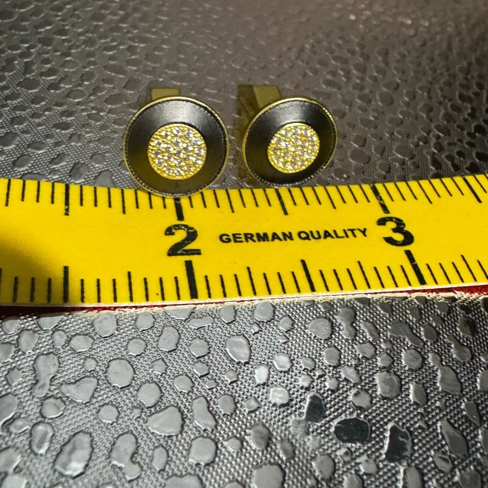 Men’s Cufflinks Freida Rothman factory, matte gold clear CZ black matte circular